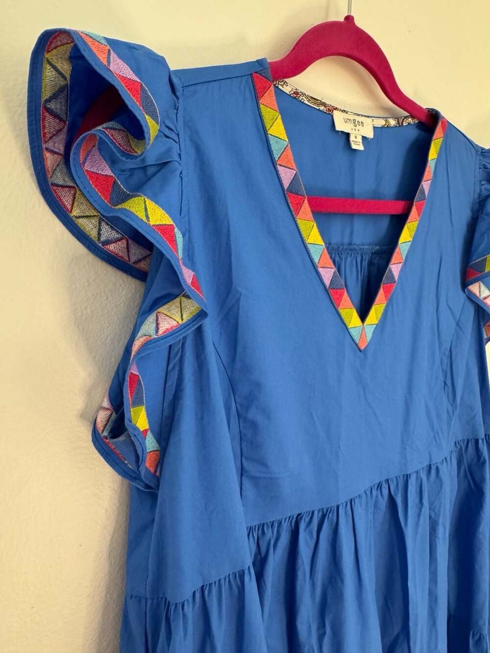 Umgee Royal Blue Embroidered Ruffle Sleeve Tiered Babydoll Mini Dress - Picture 6 of 9